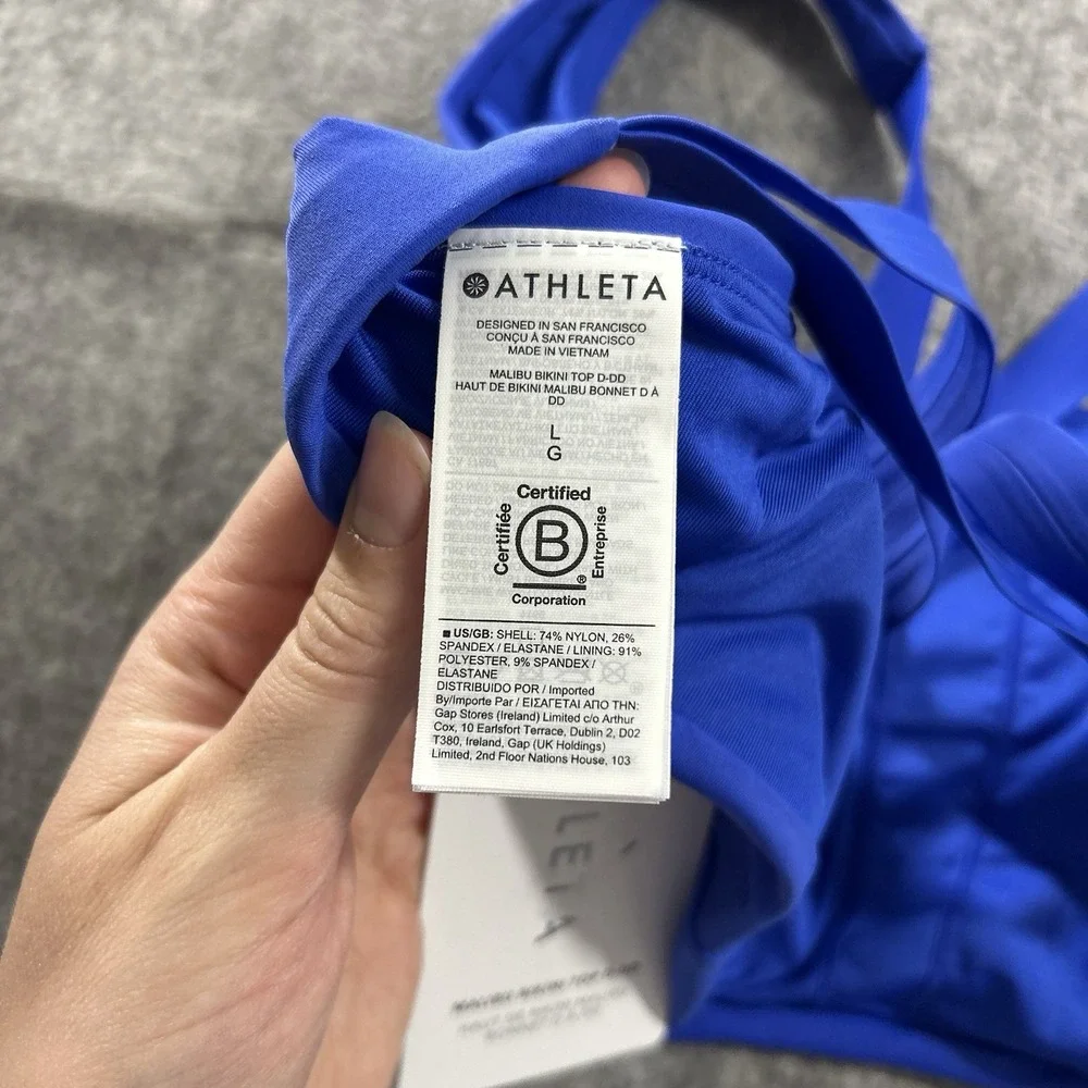 Athleta Malibu Bikini Top D - DD Womens Swim Large Blue Athletic